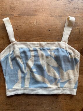 Joie Blue and Cream Leaf-Print Crop Tank